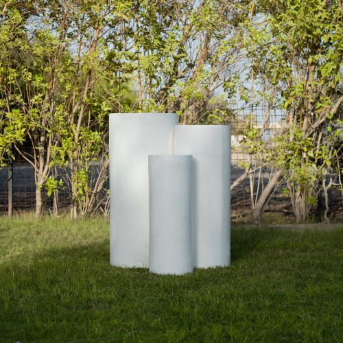 3 White Circular Plinths