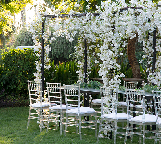 White Cherry Blossom Table Set Up
