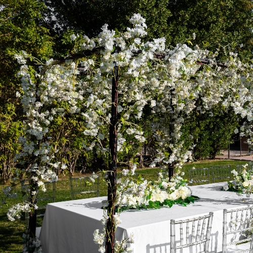 White Cherry Blossom Table Set Up