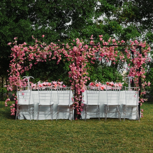 Pink Cherry Blossom Table Set Up