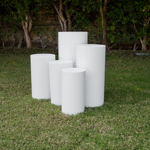 5 White Circular Plinths