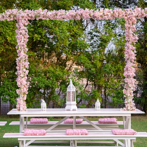 Pink Flowers Table Setup