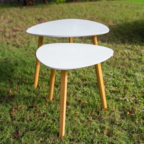 White Table with Wooden Legs (2 levels)