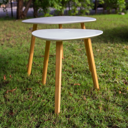 White Table with Wooden Legs (2 levels)