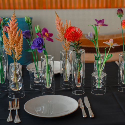 Multi Color Sets of Fresh Flowers with Elegant Glass (Table Arrangement)