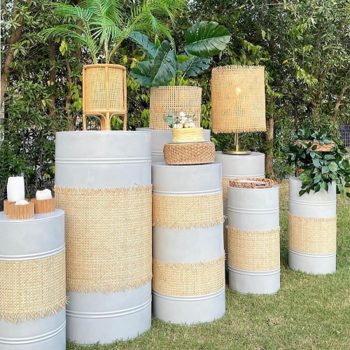 Grey Rattan Barrels Set