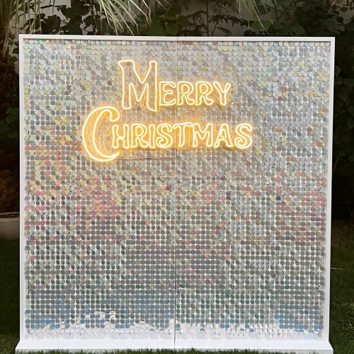 Merry Christmas Shimmer Neon Backdrop