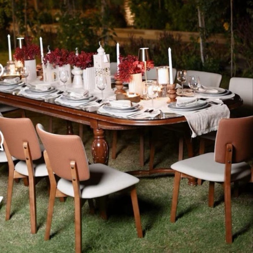 Burgundy Wooden Table Setup