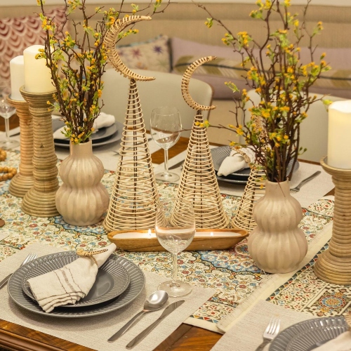 Yellow Ramadan Wooden Table Setup