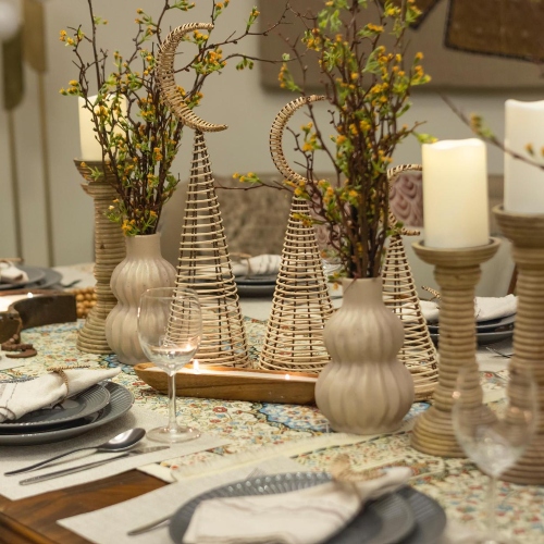 Yellow Ramadan Wooden Table Setup